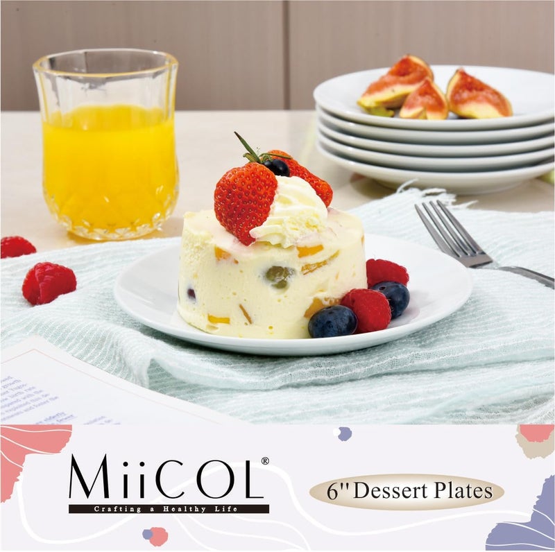 Miicol Small Dessert Plates Set of 6, Ceramic White Appetizer Plates 6 Inch, Mini Porcelain Serving Plate for Cake, Bread, Salad, Snack - Image 2